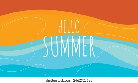 HELLO SUMMER BACKGROUND BRIGHT ABSTRACT HANDDRAWN SHAPE FLAT PASTEL COLORFUL DESIGN VECTOR. GODD FOR FLYER, BANNERS, PRINT, WEBSITE, WALLPAPER, COVER DESIGN, GREETING CARD
