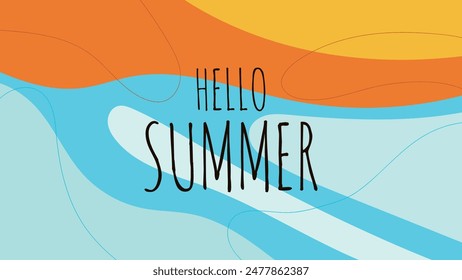 HELLO SUMMER BACKGROUND BRIGHT ABSTRACT HANDDRAWN SHAPE FLAT PASTEL COLORFUL DESIGN VECTOR. GODD FOR FLYER, BANNERS, PRINT, WEBSITE, WALLPAPER, COVER DESIGN, GREETING CARD