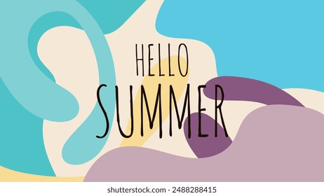 HOLA FONDO DE VERANO BRILLANTE FORMA ABSTRACTAS DIBUJADA A MANO PLANA PASTEL VECTOR DE DISEÑO COLORIDO. DIOS PARA EL VOLANTE, ANUNCIOS, IMPRESIÓN, SITIO WEB, FONDO DE PANTALLA, DISEÑO DE PORTADA, TARJETA DE FELICITACIÓN