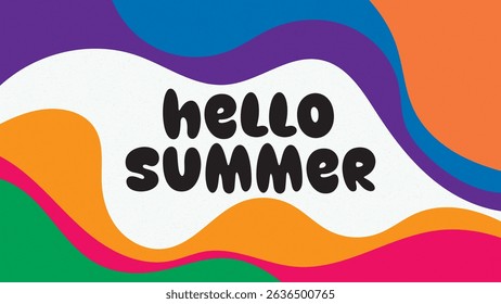 HELLO SUMMER BACKGROUND BRIGHT ABSTRACT HANDDRAWN SHAPE FLAT PASTEL COLORFUL DESIGN VECTOR. GODD FOR FLYER, BANNERS, PRINT, WEBSITE, WALLPAPER, COVER DESIGN, GREETING CARD