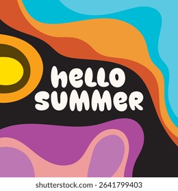 HELLO SUMMER BACKGROUND BRIGHT ABSTRACT HANDDRAWN SHAPE FLAT PASTEL COLORFUL DESIGN VECTOR. GODD FOR FLYER, BANNERS, PRINT, WEBSITE, WALLPAPER, COVER DESIGN, GREETING CARD