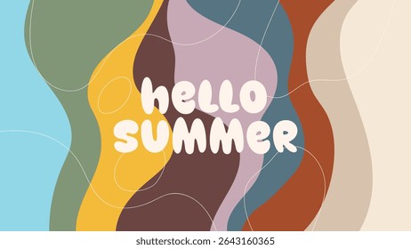 HELLO SUMMER BACKGROUND BRIGHT ABSTRACT HANDDRAWN SHAPE FLAT PASTEL COLORFUL DESIGN VECTOR. GODD FOR FLYER, BANNERS, PRINT, WEBSITE, WALLPAPER, COVER DESIGN, GREETING CARD