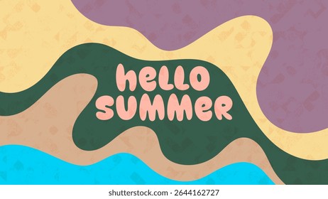 HELLO SUMMER BACKGROUND BRIGHT ABSTRACT FLAT COLORFUL WITH GRUNGE DESIGN VECTOR. GODD FOR FLYER, BANNERS, PRINT, WEBSITE, WALLPAPER, COVER DESIGN, GREETING CARD