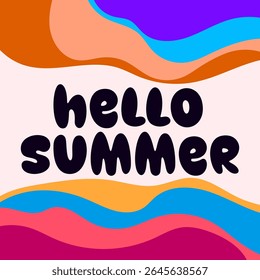 HELLO SUMMER BACKGROUND BRIGHT ABSTRACT FLAT COLORFUL WITH GRUNGE DESIGN VECTOR. GODD FOR FLYER, BANNERS, PRINT, WEBSITE, WALLPAPER, COVER DESIGN, GREETING CARD