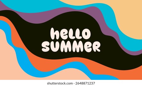 HELLO SUMMER BACKGROUND BRIGHT ABSTRACT HANDDRAWN SHAPE FLAT PASTEL COLORFUL DESIGN VECTOR. GODD FOR FLYER, BANNERS, PRINT, WEBSITE, WALLPAPER, COVER DESIGN, GREETING CARD