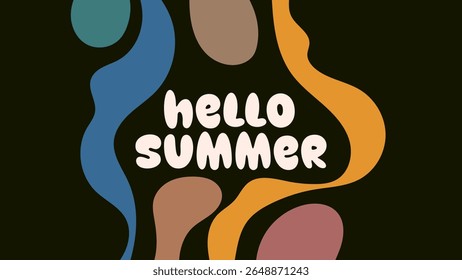 HELLO SUMMER BACKGROUND BRIGHT ABSTRACT HANDDRAWN SHAPE FLAT PASTEL COLORFUL DESIGN VECTOR. GODD FOR FLYER, BANNERS, PRINT, WEBSITE, WALLPAPER, COVER DESIGN, GREETING CARD
