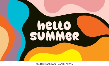 HELLO SUMMER BACKGROUND BRIGHT ABSTRACT HANDDRAWN SHAPE FLAT PASTEL COLORFUL DESIGN VECTOR. GODD FOR FLYER, BANNERS, PRINT, WEBSITE, WALLPAPER, COVER DESIGN, GREETING CARD