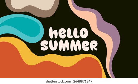 HELLO SUMMER BACKGROUND BRIGHT ABSTRACT HANDDRAWN SHAPE FLAT PASTEL COLORFUL DESIGN VECTOR. GODD FOR FLYER, BANNERS, PRINT, WEBSITE, WALLPAPER, COVER DESIGN, GREETING CARD