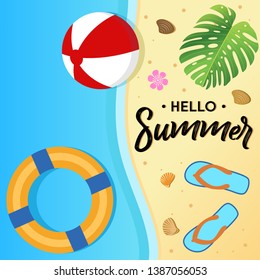 Hello summer background design and decoration with beach element