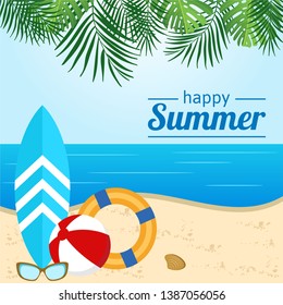 Hello summer background design and decoration with beach element