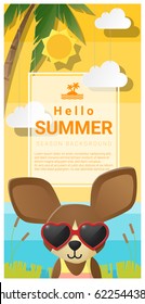 Hello summer background with dog wearing sunglasses , vector , illustration