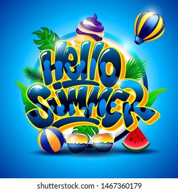 Hello Summer Background with Element in the Beach