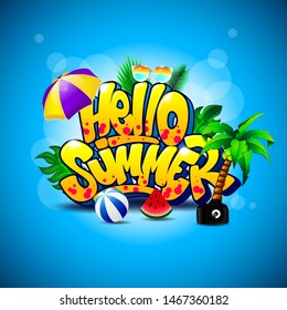 Hello Summer Background with Element in the Beach