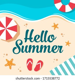 Hello summer background in flat design vector illustration.