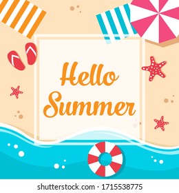 Hello summer background in flat design vector illustration.