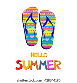 Hello Summer. Hello summer  background with flip-flops. Vector illustration