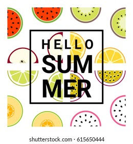 Hello summer background with fruits , vector , illustration