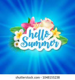 Hello Summer Background with Glass and Palm. Vector Illustration EPS10