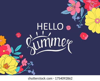 Hola fondo de verano con flor dibujada a mano. EPS10 de depuración de vectores