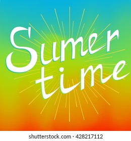 Hello summer background. handwriting lettering. Palm Tree branches.  Vector illustration EPS10