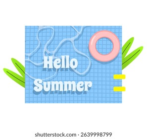 Hello summer background illustration with pool top view