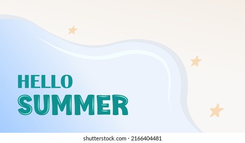 Hello summer background, illustration of sea water, beach, banner, advertisement, white space.