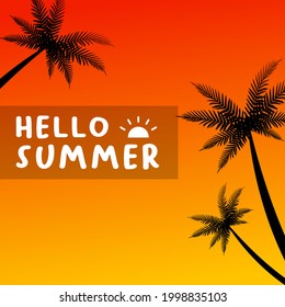 Hello Summer background, Lettering And Gradient Background, And Invitation Card, Vector Illustration Design