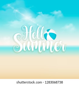 hello summer background with hello summer lettering vector illustration