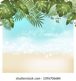 hello summer background with hello summer lettering vector illustration