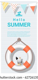 Hello summer background with lifebuoy , vector , illustration