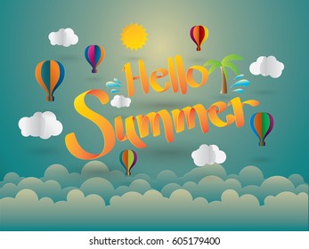 Hello Summer  background. origami style.