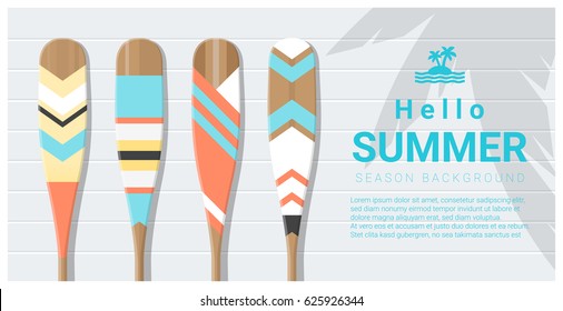 Hello summer background with painted canoe paddles , vector , illustration