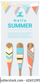 Hello summer background with painted canoe paddle , vector , illustration