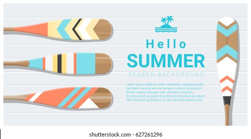 Hello summer background with painted canoe paddle , vector , illustration