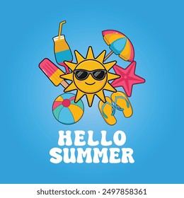 hello summer background poster banner design template