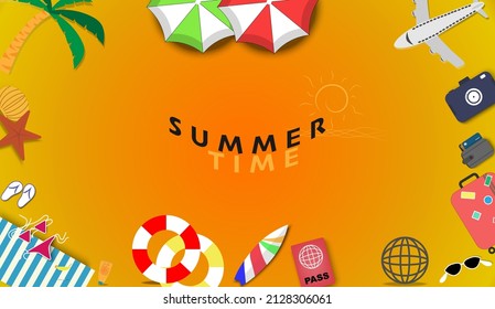 Hola preparación de fondo de verano de los suministros impresión de diseño de cuadros coloridos de verano tropical. objeto aislado