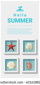 Hello summer background with sea creatures wall art , vector , illustration