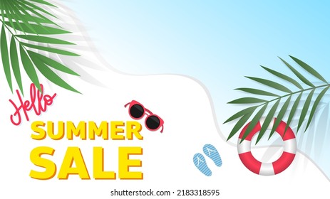 Hello SUMMER  background with sea , Flat Modern design, illustration Vector EPS 10