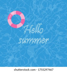 Hola fondo de verano, textura de piscina con texto de esquema