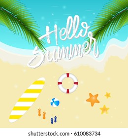 Hello summer  background top view Perfect for relaxing trips, 
swim ring,surfboard and beach soccer,Can be designed to further text.. Illustrated summer