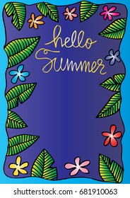 Hello summer background. Tropical banana leaf pattern.