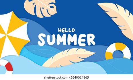 Hello Summer Background With Tropical Elements and Waves.
