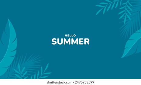 Hello summer background with tropical leaves. Modern minimalist summer design. Design template for sale banner, cover, poster, invitation. Vector illustration