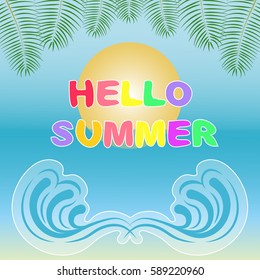 Hello summer background. Tropical palm leaves background