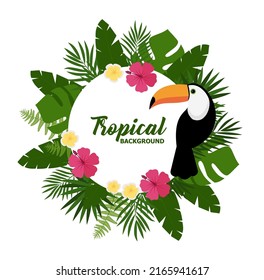 Hello Summer Background With Tropical Plants And Flowers. For Typographical, Banner, Poster, Party Invitation. Vector Illustration Eps 10