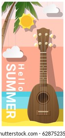 Hello summer background with ukulele , vector , illustration