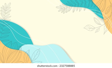 Hello summer background vector, abstract illustration with outline leaves, pastel color design, summer background and banner