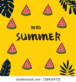 Hello Summer Background with Watermelon Design