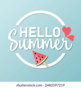 Hello Summer background with watermelon ice cream. Summer greeting banner with watermelon. Vector illustration.