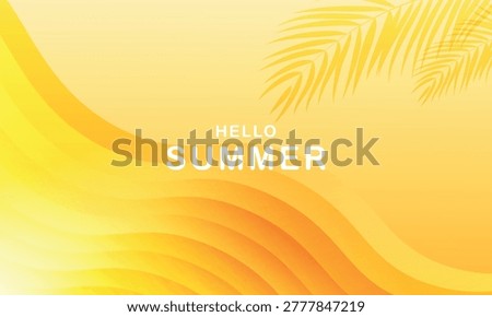 Hello Summer Background with Yellow Waves and Palm Leaves
